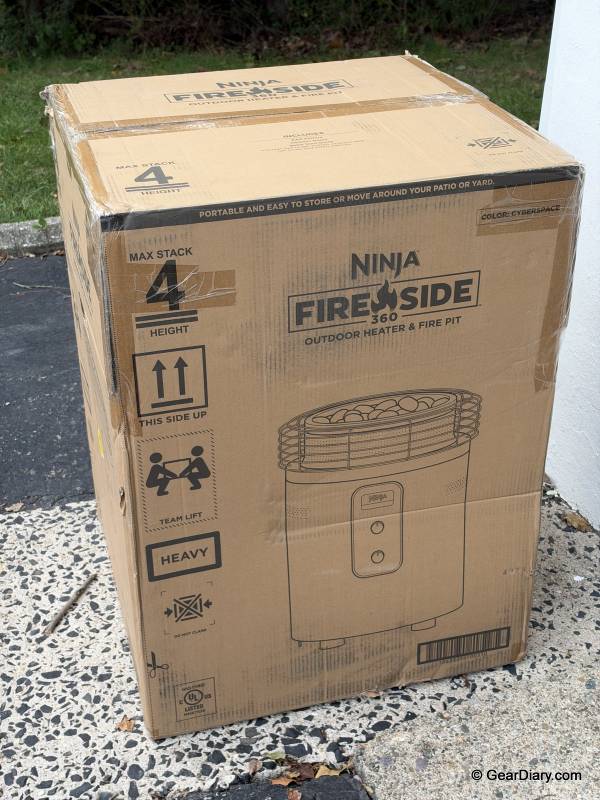 Ninja Fireside360 Review: The Smokeless Fire Pit with a Built-In Heater That Keeps Everyone Outside 1 Ninja Fireside360 in the shipping box