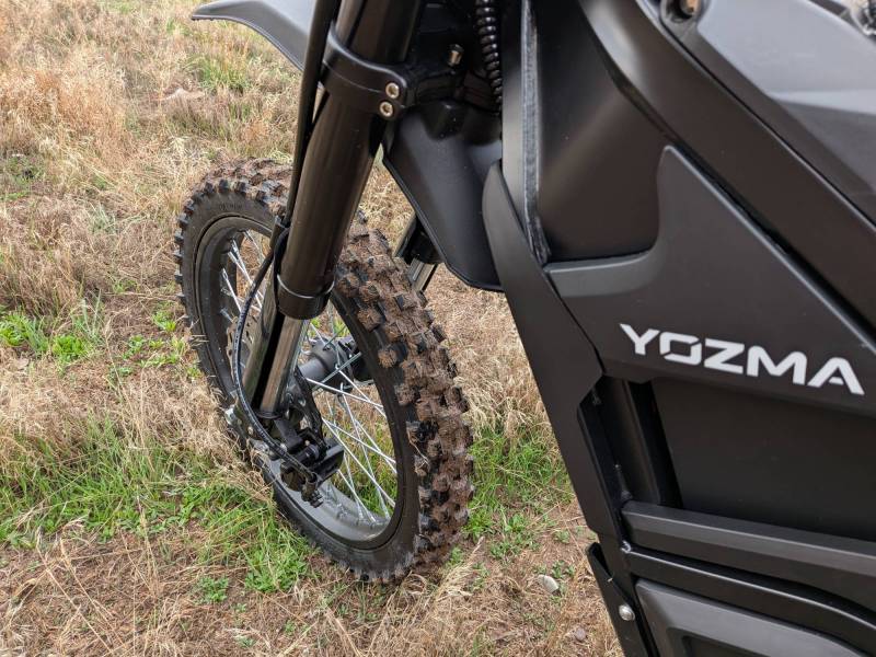 Yozma IN 10 Pro Electric Dirt Bike Review: This Dirt Bike Is Too Fun and Sadly Not Street Legal, So Keep It to the Trails! 4 Front wheel of the Yozma IN 10 Pro Electric Dirt Bike