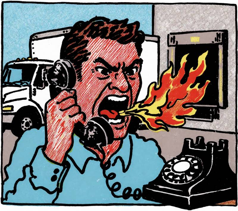 My Descent Into the Seven Circles of Whirlpool: How a Defective Oven Became a Customer Service Disaster 7 Image of a delivery man breathing fire into a phone