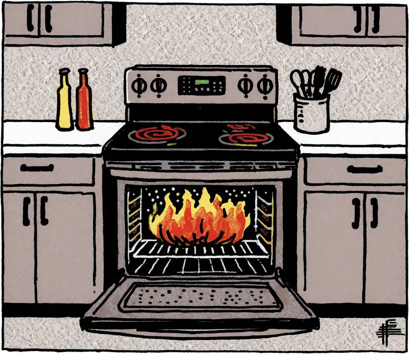 My Descent Into the Seven Circles of Whirlpool: How a Defective Oven Became a Customer Service Disaster 8 An open oven with a fire inside