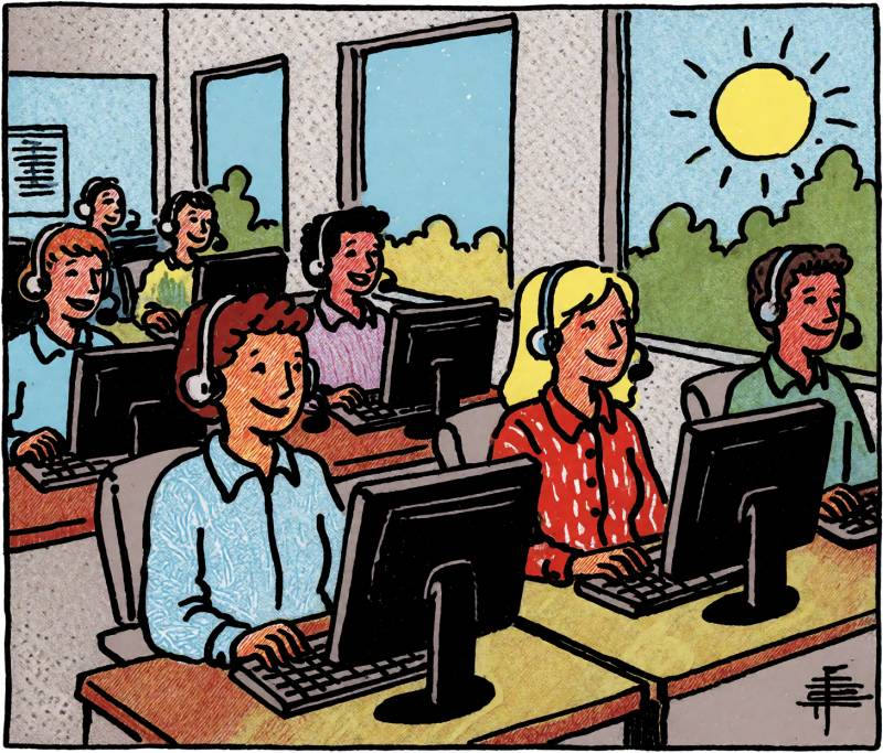 My Descent Into the Seven Circles of Whirlpool: How a Defective Oven Became a Customer Service Disaster 5 A group of customer support representatives in fron of monitors.