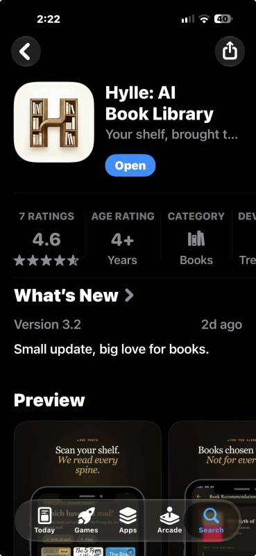 Hylle Review: Catalog Your Bookshelf by Photo With This AI Book Scanner App 2 Hylle app store page