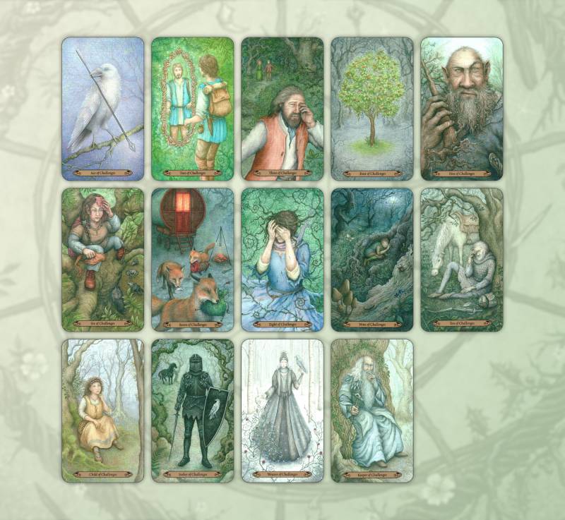 Forest of Enchantment Tarot Kit: A Gorgeous Germanic Folklore Deck That Invites You to Read Beyond the Cards 7 The suit of Challenges in the Forest of Enchantment Tarot